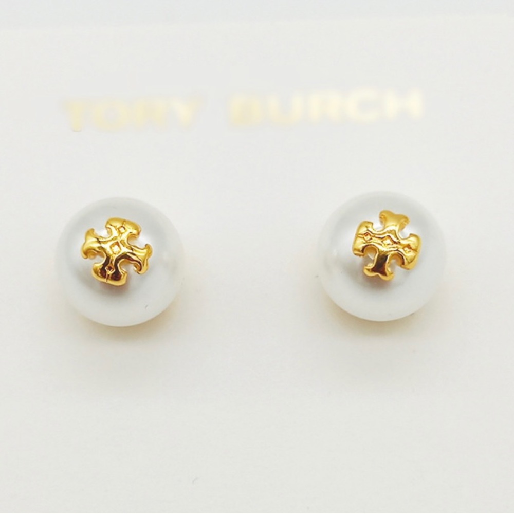 Tory Burch Pearl studs - gold, authentic, brand new